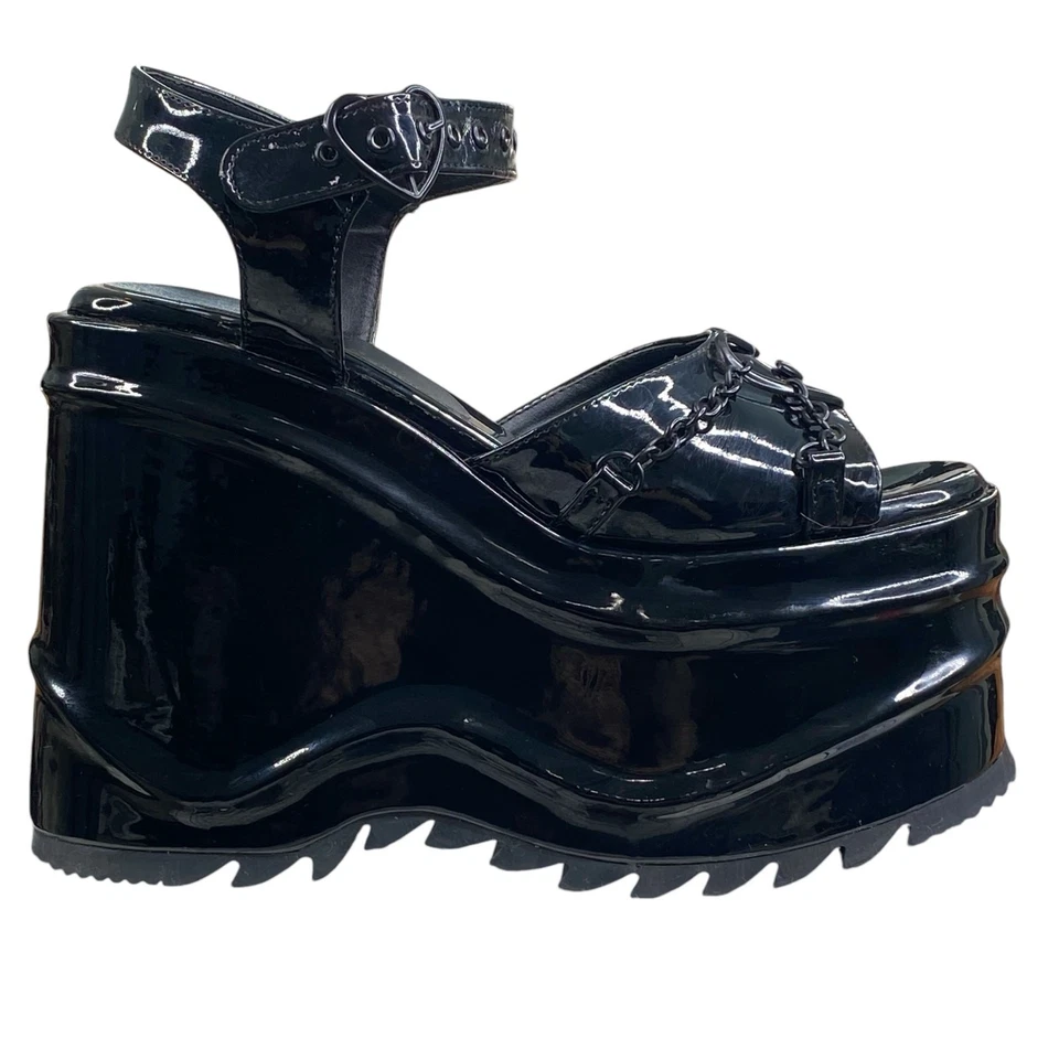 Demonia Women’s Wave 09 Heart Charm Black Platform Sandal Size US 10 - Image 1 of 4