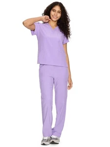 Scrubs for Women Set Medical Uniform - V-Neck Top & Straight Leg Pants with 9... - Picture 1 of 8