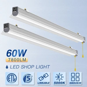2Pcs 60W LED Shop Light Tube Bulbs Garage Factory Hanging Fixture 5000K Linkable - Picture 1 of 11