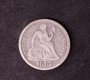 1887  Liberty Seated Dime  US mint 1C silver coin  FREE SHIPPING - Picture 1 of 2