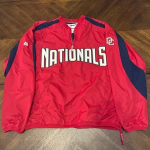 Majestic Washington Nationals MLB Pullover Jacket Red Navy DC Mens - Picture 1 of 6