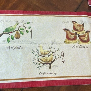 Corredor de mesa 12 días de Navidad 100 % algodón 16"x24" fiesta tradicional navideña - Imagen 1 de 11