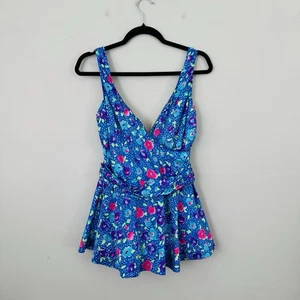 Maxine Of Hollywood Vintage blau Blumen Einteiler Badeanzug Damengröße 18 - Bild 1 von 10