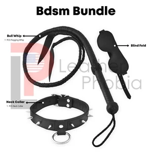 Echt Rindsleder Bondage Set schwarz Fesseln mit Fesseln, Halsband, Auge MSK - Bild 1 von 9