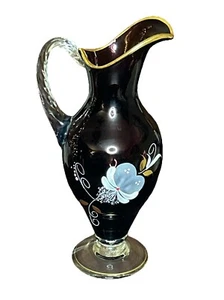 Vintage Glass Amethyst Hand Painted Floral Purple Gold Decanter - Picture 1 of 6