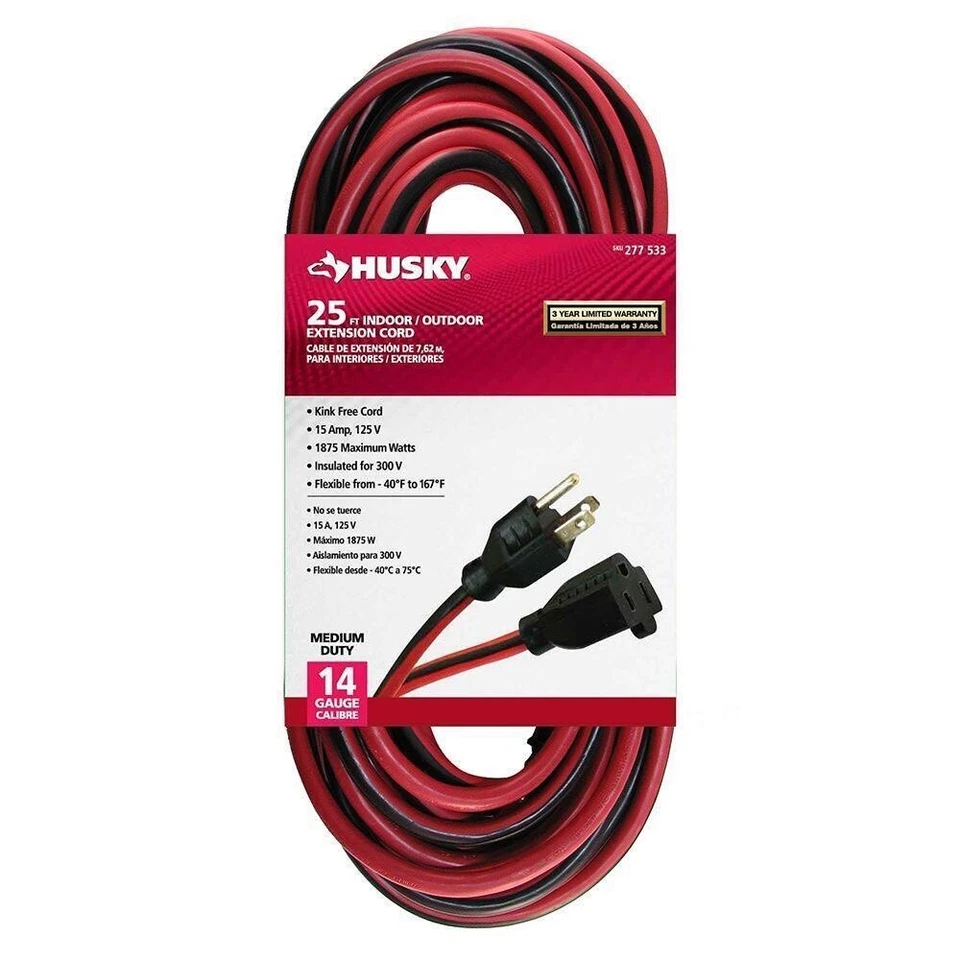 Husky 25 ft. 14/3 Extension Cord, Red with Black Stripe - Image 1 of 1