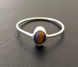 925 Sterling Silver Tiger Eye Ring Gemstone Stack Ring Size 5 6 7 8 9 10 11 12 - Picture 1 of 1