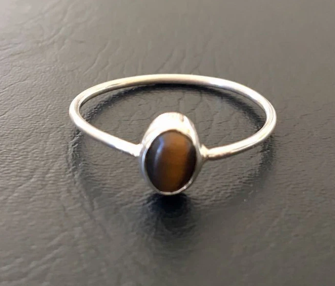 925 Sterling Silver Tiger Eye Ring Gemstone Stack Ring Size 5 6 7 8 9 10 11 12 - image 1 of 1