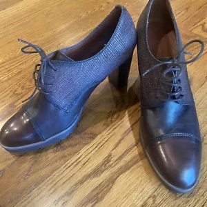 HISPANITAS Leather Printed Lace-Up Shoes 3.5” Chunky Heel Goth Witchy Size 9 - Picture 1 of 14