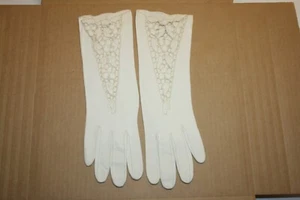 Guantes de ópera vintage de cuero blanco de muñeca larga retro nuevos de stock - Imagen 1 de 8