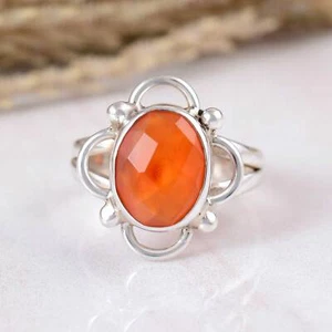 Natural Carnelian Gemstone Ring Oval 925 Sterling Silver Band Anniversary Gift - Picture 1 of 7