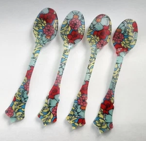 4er Set (4) einzigartige Vintage ITALIEN Blumendesign Kunststoff Löffel Rarität! - Bild 1 von 2