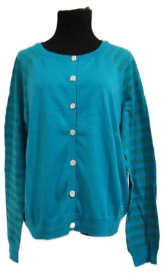 Suéter Cárdigan Juicy Couture Algodón Seda Verde Azulado Rayas XL Foto 1 de 4