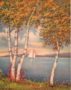 Velero de colección calendario estampado artístico abedul lago FAS #716 - Imagen 1 de 2