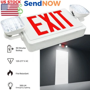 LED Double Head Lamp Universal Exit Sign Combo Unit with NiCad Battery - Picture 1 of 24