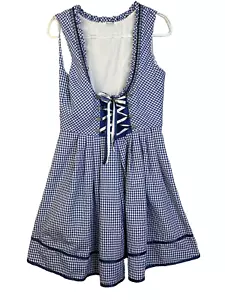 Abito da damigella Kojooin donna M blu gingham stringato tedesco coquette cottagecore - Foto 1 di 15