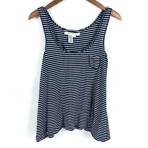 Max Studio Womens Top Small Blue Striped Tank Flowy Scoop Neck Rayon Stretch - Picture 1 of 10