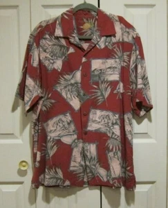CARIBBEAN Mens Red Hawaiian Aloha Shirt Button Up Drinks Tropical Silk Blend L - Picture 1 of 4