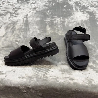 Dr. Martens sandals Voss all BLACK leather Women US 11 ankle strap platform DOCS - Image 1 of 4