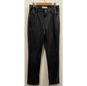 ZARA High Waist Black Faux Leather Open Leg Pants Size 6 - Picture 1 of 4