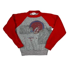 Vintage 70s Football Graphic Crewneck Raglan Sweatshirt Gray Red Youth 6/7 - Picture 1 of 5