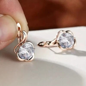 2.50Ct Round Cut Simulated Diamond Clip On Drop Earrings In 14k Rose Gold Plated - Picture 1 of 4