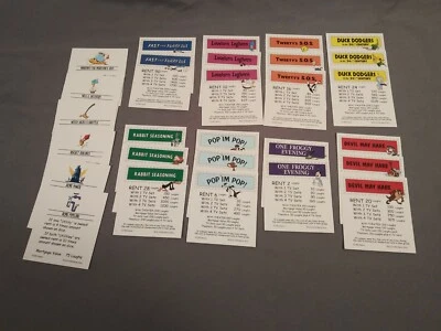 Juego completo de 28 tarjetas de repuesto Looney Tunes Monopoly escrituras de propiedad 1999 Foto 1 de 3