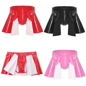 Men Lingerie Trunks Panties A-line Sets Nightclub Nightwear Sissy Skirt Latex - Picture 1 of 46