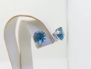 London Blue Topaz Earrings Stud 14k White Gold Pierced Ears December Gifts E315 - Picture 1 of 9