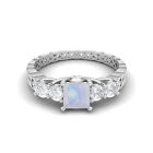 5MM Square Shape Rainbow 14k White Gold Five Stone Women Engagement Ring