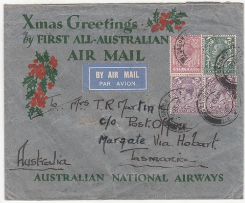 Cover: Xmas Greeting by 1st All-Australian Air Mail-Tasmania, Dec 1931-Jan 1932 Cover