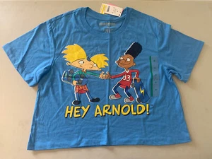 Nickelodeon Hey Arnold Short Sleeve Cropped Graphic T-Shirt Size Medium Blue NWT - Picture 1 of 6