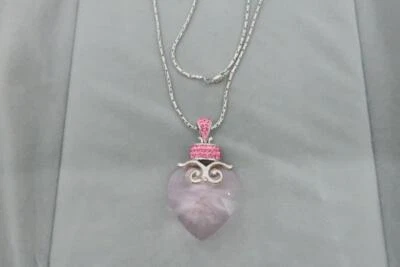 PINK CRYSTAL HEART  RL 925 STERLING SILVER INDONESIA CHAIN PENDANT NECKLACE - Image 1 of 4