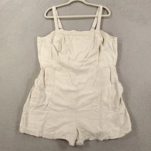 Old Navy Linen Romper Womens 3X Natural Off White Striped Sleeveless Smocked - Picture 1 of 13