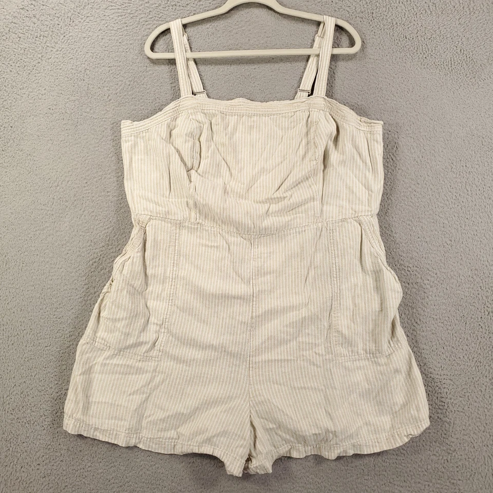 Mameluco de lino azul marino antiguo para mujer 3X natural blanco roto rayas sin mangas calado Foto 1 de 4