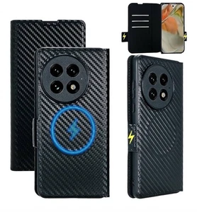 Custodia a portafoglio per OnePlus 13 fibra di carbonio blocco RFID custodia telefono nera Magsaf  - Foto 1 di 8