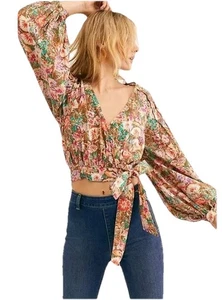 Free People Wickel Top Gr. S Party Playlist Blumen Puff Boho Bluse - Bild 1 von 8