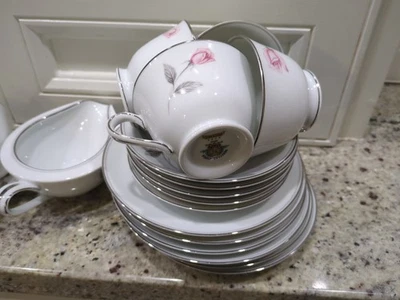Noritake Rosemarie 6 Cup Tea Set, Side plates, Creamer And Sugar Bowl With Lid - image 1 of 4