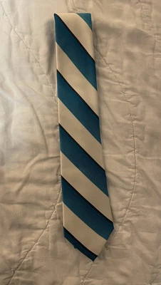 Express Men's White Blue Black Tie Diagonal Silk Striped Tie EUC Y2K Business - image 1 of 4