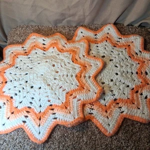 Hand Crochet Doilies Set Of 2 16" Vintage MCM Cottage Core - Picture 1 of 6
