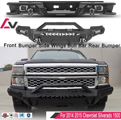Steel Front & Rear Bumper W/Pot Lights For 2014 2015 Chevrolet Silverado 1500 - Imagem 1 de 4