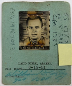 1951 Employee Photo ID Ladd Field Airforce Base Fort Wainwright Fairbanks Alaska - Picture 1 of 4