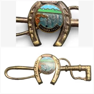 Antique Equestrian Horseshoe Riding Crop Pin Travel Niagara Falls Collectable - Picture 1 of 10