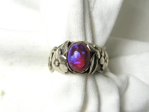 ...Vintage Sterling Silver Flowers & Leaf Design, Dragon's Breath Ring, Size 9.. - Picture 1 of 10