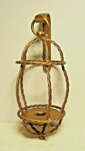 vtg Wall Hanging twisted rope brass tone metal candle holder Hollywood Homco Cover