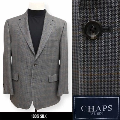 CHAPS mens multicolor HOUNDSTOOTH 100% SILK sport coat suit jacket blazer 42 R - Image 1 of 4