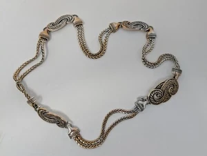 Brighton Silver Tone Chain Belt Herringbone Heart Scroll Adjustable Boho Size M - Picture 1 of 8