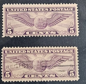 US Air Mail Sc C12, 5c Wings & Globe, MNH & Used VF CV$18.00 (XG05) - Picture 1 of 3