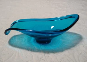 Viking Art Glass Dish Epic Line Bluenique Hand Blown Oval Shape 10" MCM Vtg - Picture 1 of 6