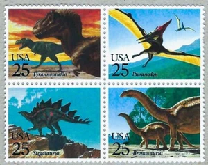 Briefmarke US Scott 2422-2425 Dinosaurier 25c 1989 postfrisch 4er Block - Bild 1 von 2